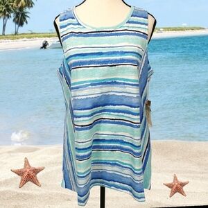 NWT Escape by Habitat Scoop Neck Awning Stripe Tank in Marina Blue - Sz M